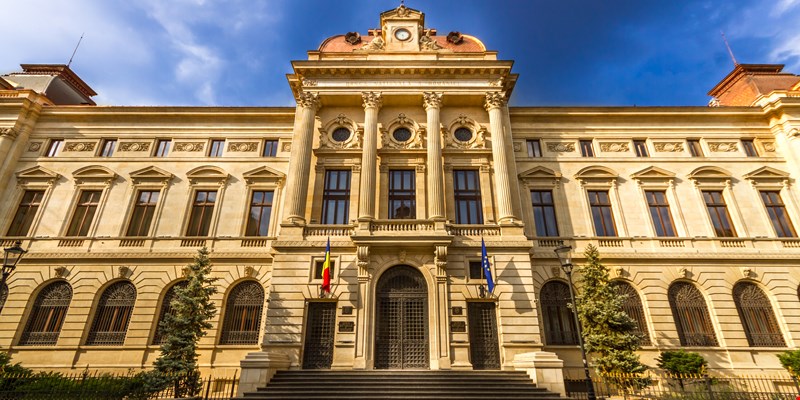 The beautiful Strada Postei street in the Lipscani district, in a moment of tranquility without people, historical center of Bucharest, Romania