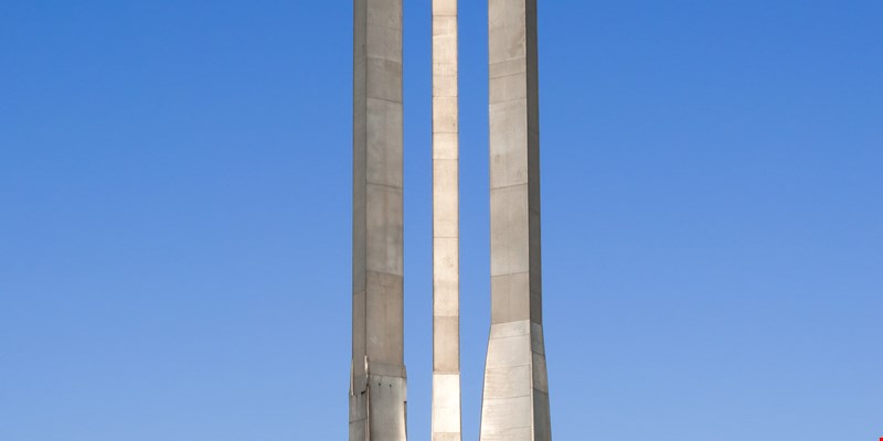 Monument of Solidarity in Gdansk, Poland, commemorating the fallen shipyard workers in December 1970. Partly isolated on original blue sky