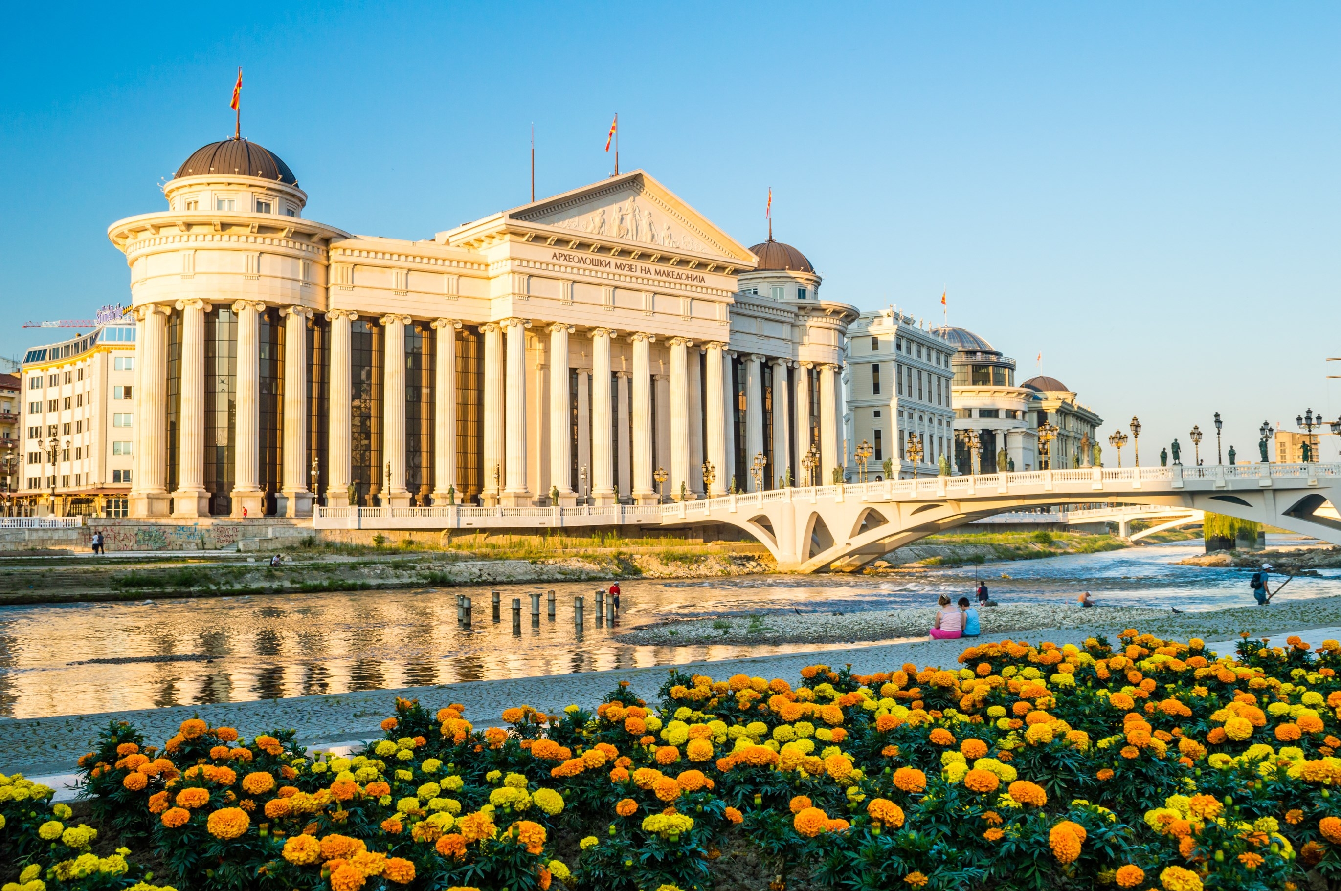Archaeological Museum of Macedonia and Bridge of the Civilizations in downtown of Skopje